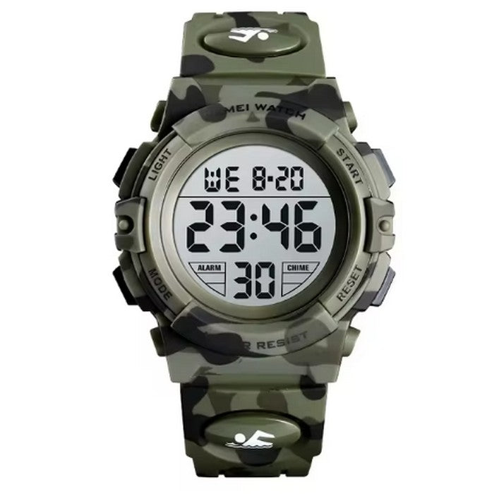 Montre Garçon Digitale avec Bracelet Camouflage Vert en Silicone