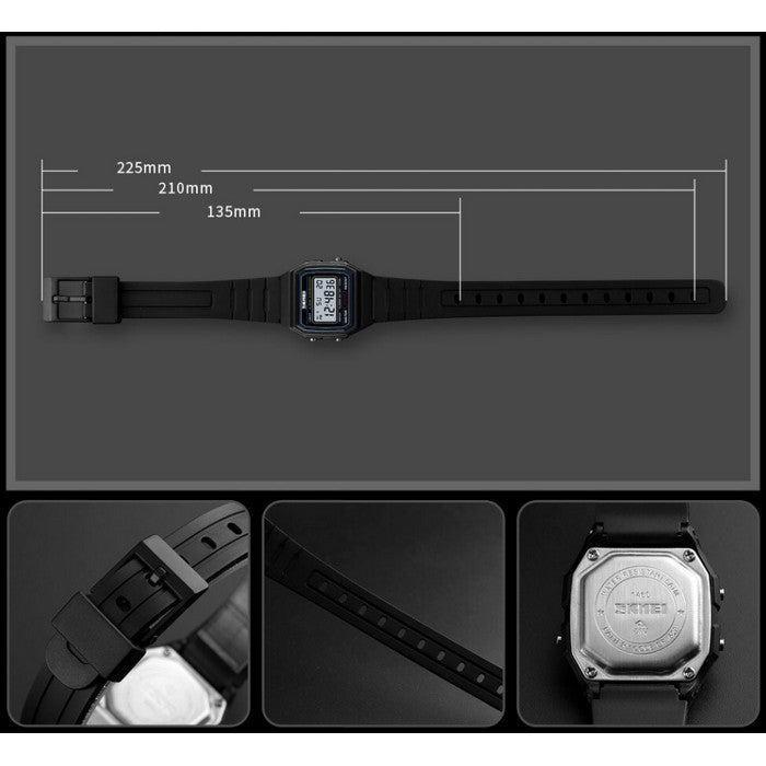 Montre Garçon Digitale avec Bracelet en Silicone Noir et Boîtier Bleu