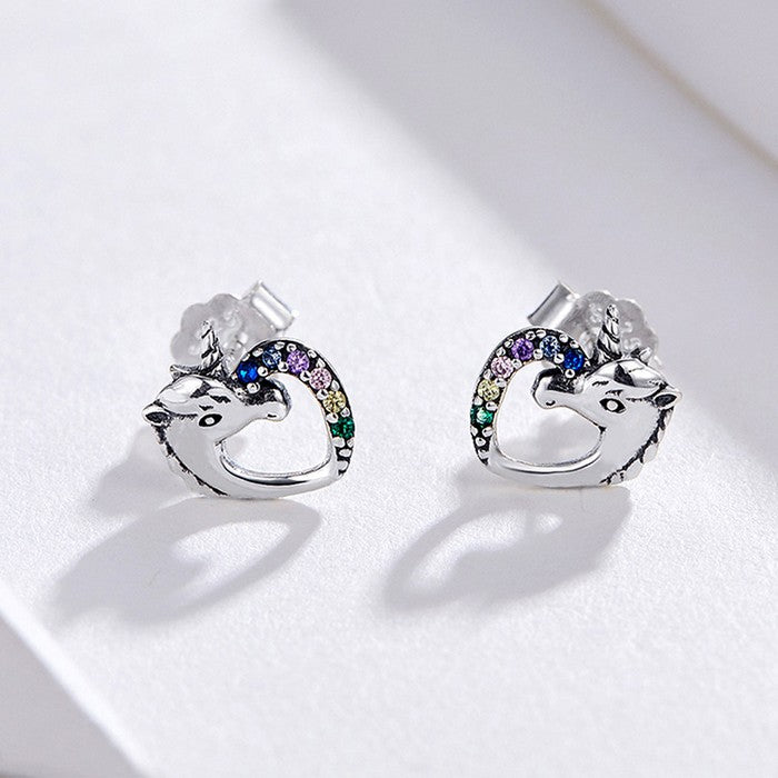 Boucles d'Oreilles Licorne Cœur (Argent)