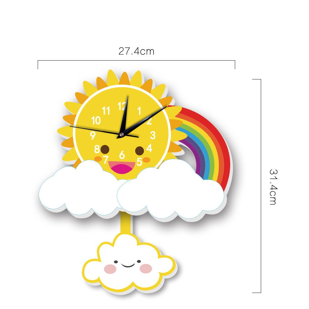 Horloge Murale Enfant Nuages, Soleil & Arc-en-Ciel