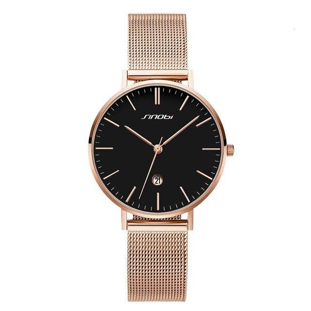 Montre Fille Analogique avec Bracelet en Acier Or Rose et Cadran Blanc